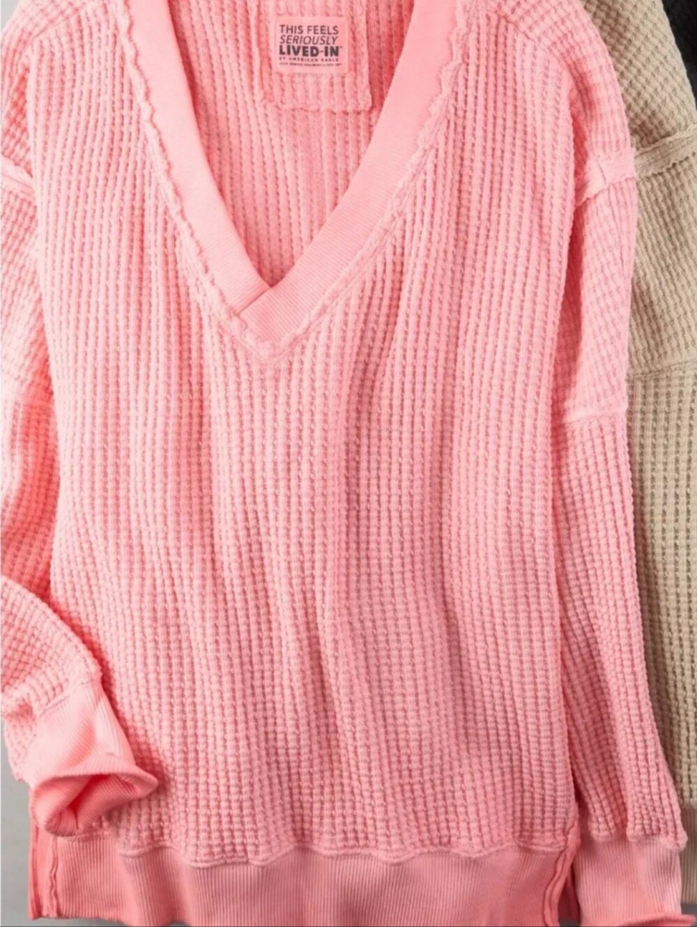 Peach colored american eagle, thermal oversized shirt, very comfy